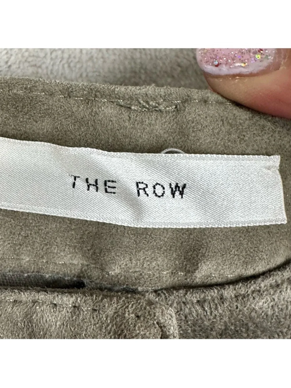 The Row Olive Green Lambskin Suede Straight-Leg Pants (Quiet Luxury) - Picture 9 of 13